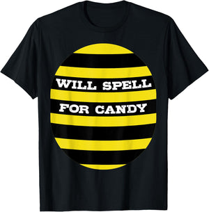 Kids Spelling Bee Halloween Costume "Will Spell For Candy" T-Shirt - T-Shirt | Black