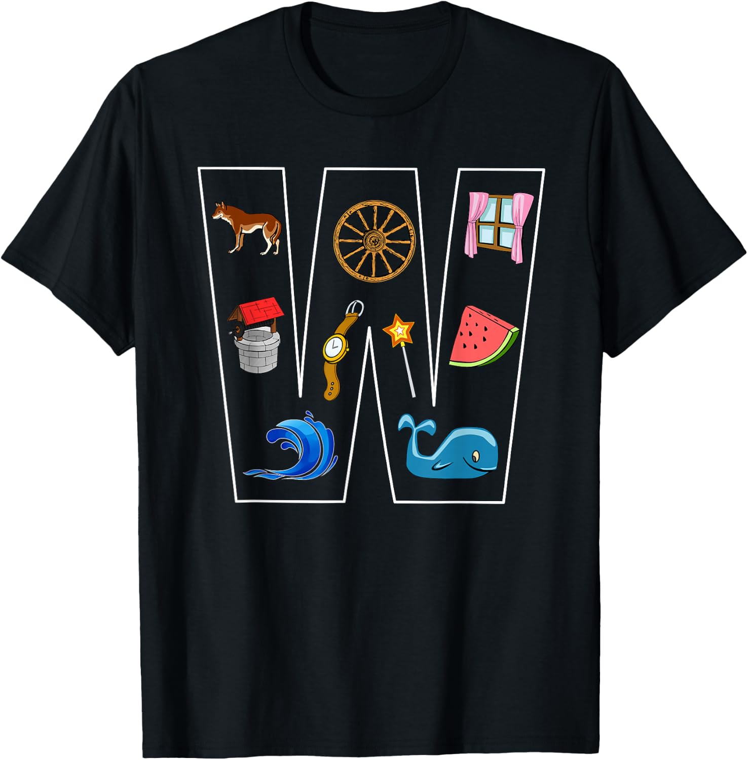 Alphabet Letter W Phonics Objects That Start With W Shirt T-Shirt - T-Shirt | Black