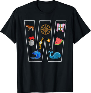 Alphabet Letter W Phonics Objects That Start With W Shirt T-Shirt - T-Shirt | Black