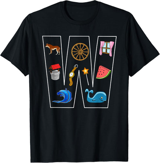 Alphabet Letter W Phonics Objects That Start With W Shirt T-Shirt - T-Shirt | Black
