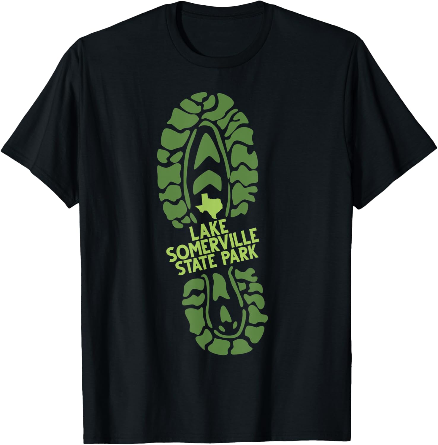 Lake Somerville State Park Texas TX Hiking Boot Print T-Shirt - T-Shirt | Black