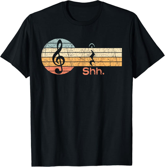 Funny Music Shh Quarter Rest and Fermata Notation Musician T-Shirt - T-Shirt | Black