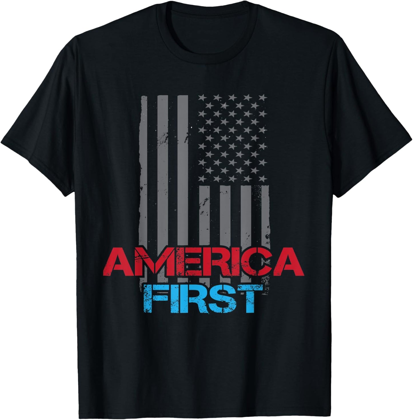 America First Patriotic American Flag Stars And Stripes USA Men T-Shirt - T-Shirt | Black