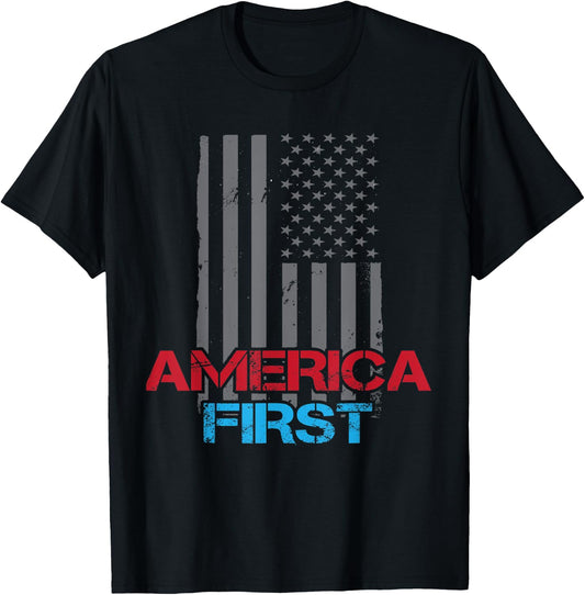 America First Patriotic American Flag Stars And Stripes USA Men T-Shirt - T-Shirt | Black