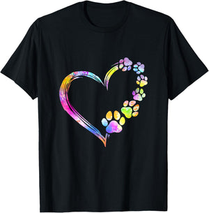 Dog Mom Dad Puppy Love Dogs Paw Print Heart Tie Dye Design Men Women T-Shirt - T-Shirt | Black