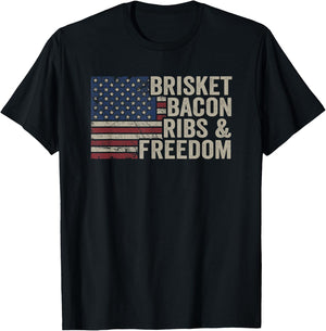 Brisket Bacon Ribs & Freedom - Grill BBQ Funny Meat Smoking T-Shirt - T-Shirt | Black