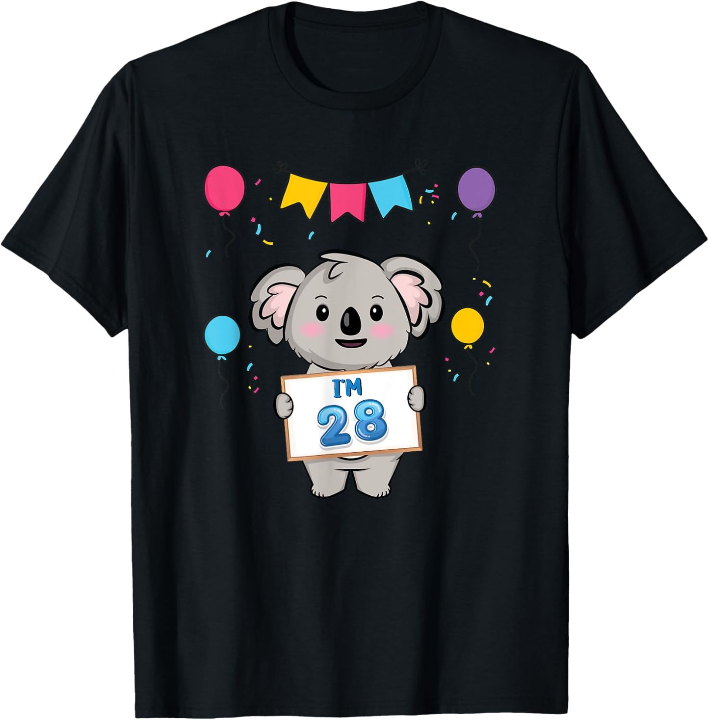 I'm 28 Cute Koala Holding 28 Years Old 28th Birthday Outfit T-Shirt - T-Shirt | Black