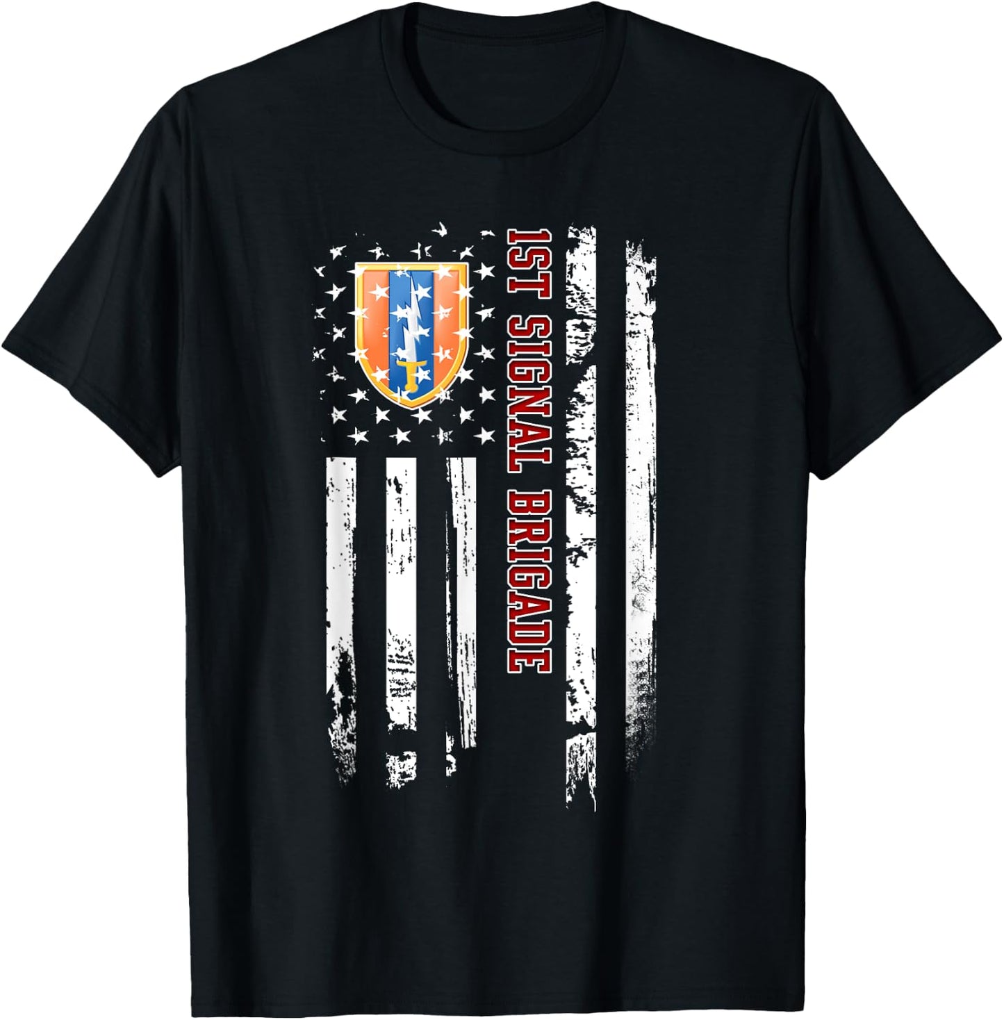 1st Signal Brigade Veteran American Flag Veterans Day Xmas T-Shirt - T-Shirt | Black