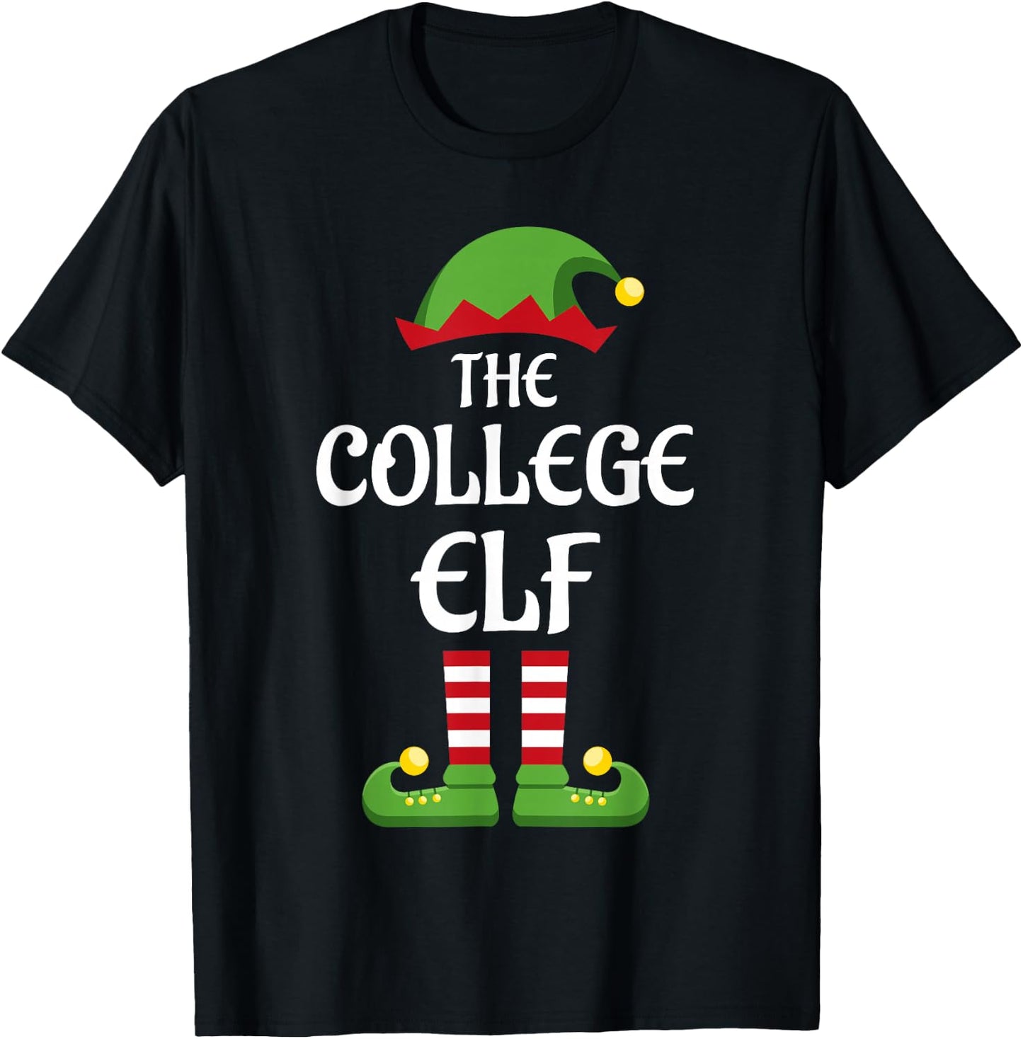College Elf Family Matching Group Christmas T-Shirt - T-Shirt | Black