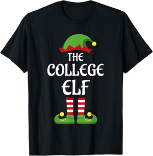 College Elf Family Matching Group Christmas T-Shirt - T-Shirt | Black