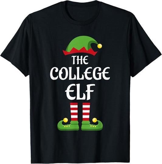 College Elf Family Matching Group Christmas T-Shirt - T-Shirt | Black
