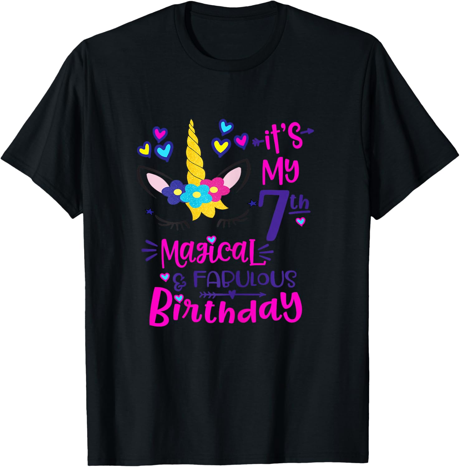 It's My 7th Magical & Fabulous Birthday 7 Year Old Unicorn T-Shirt - T-Shirt | Black