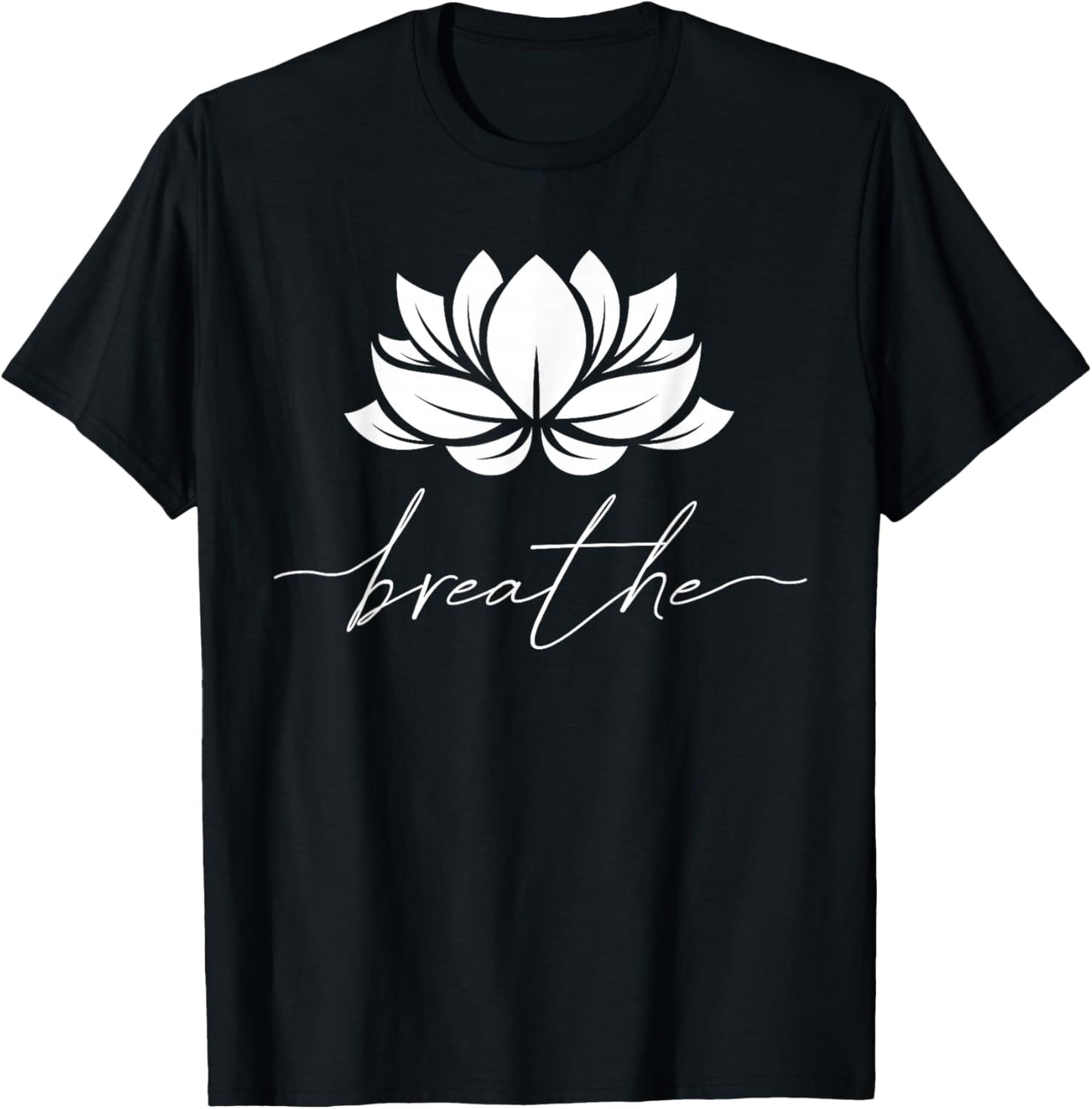 Lotus Flower Line Art Summer Breathe Meditation Yoga Blossom T-Shirt - T-Shirt | Black