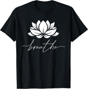 Lotus Flower Line Art Summer Breathe Meditation Yoga Blossom T-Shirt - T-Shirt | Black