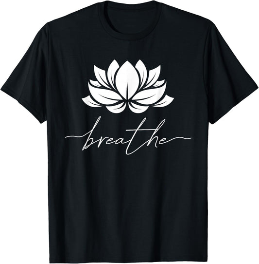 Lotus Flower Line Art Summer Breathe Meditation Yoga Blossom T-Shirt - T-Shirt | Black
