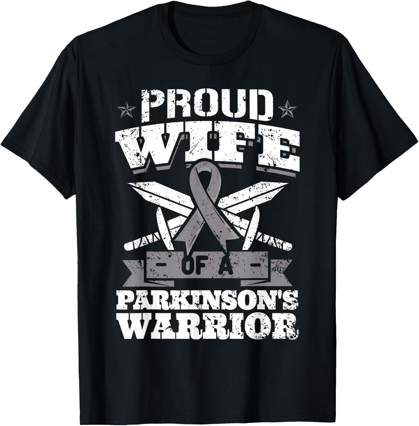 Proud Wife Of A Parkinson's Warrior PD Awareness Ribbon T-Shirt - T-Shirt | Black
