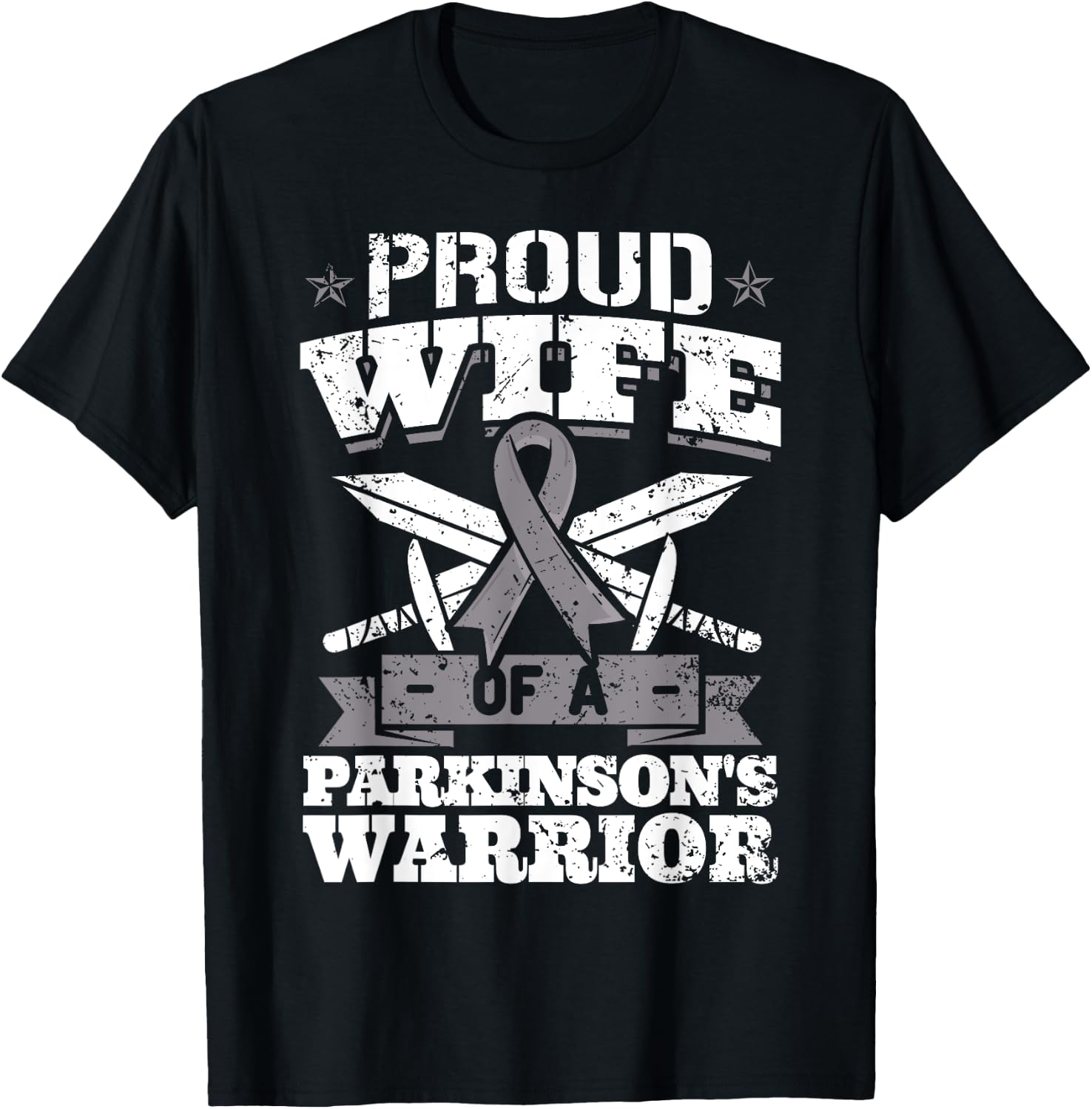 Proud Wife Of A Parkinson's Warrior PD Awareness Ribbon T-Shirt - T-Shirt | Black