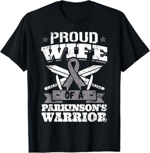 Proud Wife Of A Parkinson's Warrior PD Awareness Ribbon T-Shirt - T-Shirt | Black