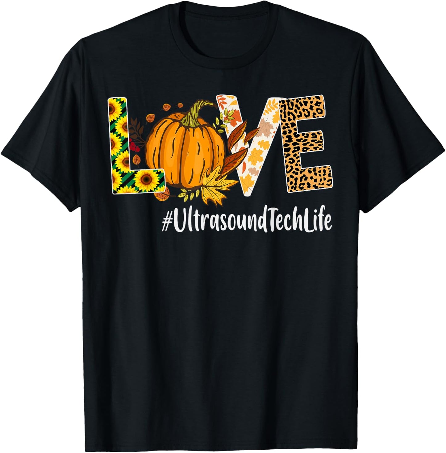 Ultrasound Tech Love Fall Pumpkin leopard Halloween T-Shirt - T-Shirt | Black