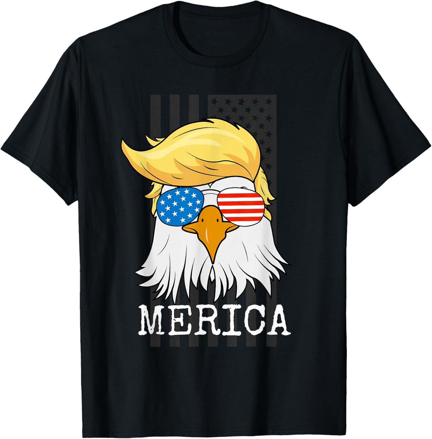 Merica Bald Eagle 4th of July Trump American Flag Funny T-Shirt - T-Shirt | Black