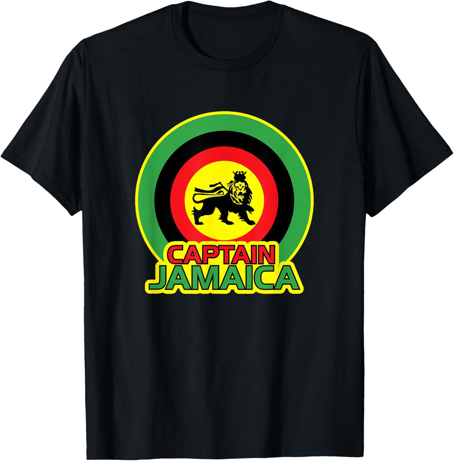 Jamaican Captain Jamaica Reggae Music Shield Lion Design T-Shirt - T-Shirt | Black