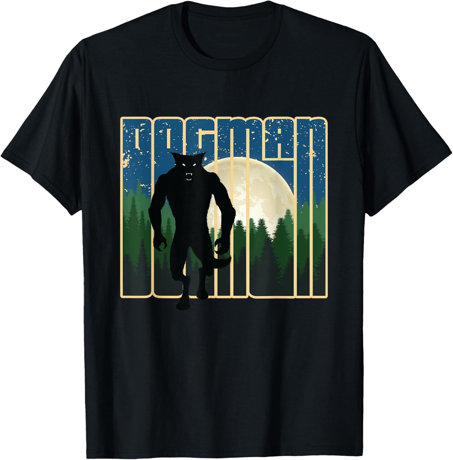 Dogman - Michigan Wisconsin Cryptid Retro Werewolf Forest T-Shirt - T-Shirt | Black