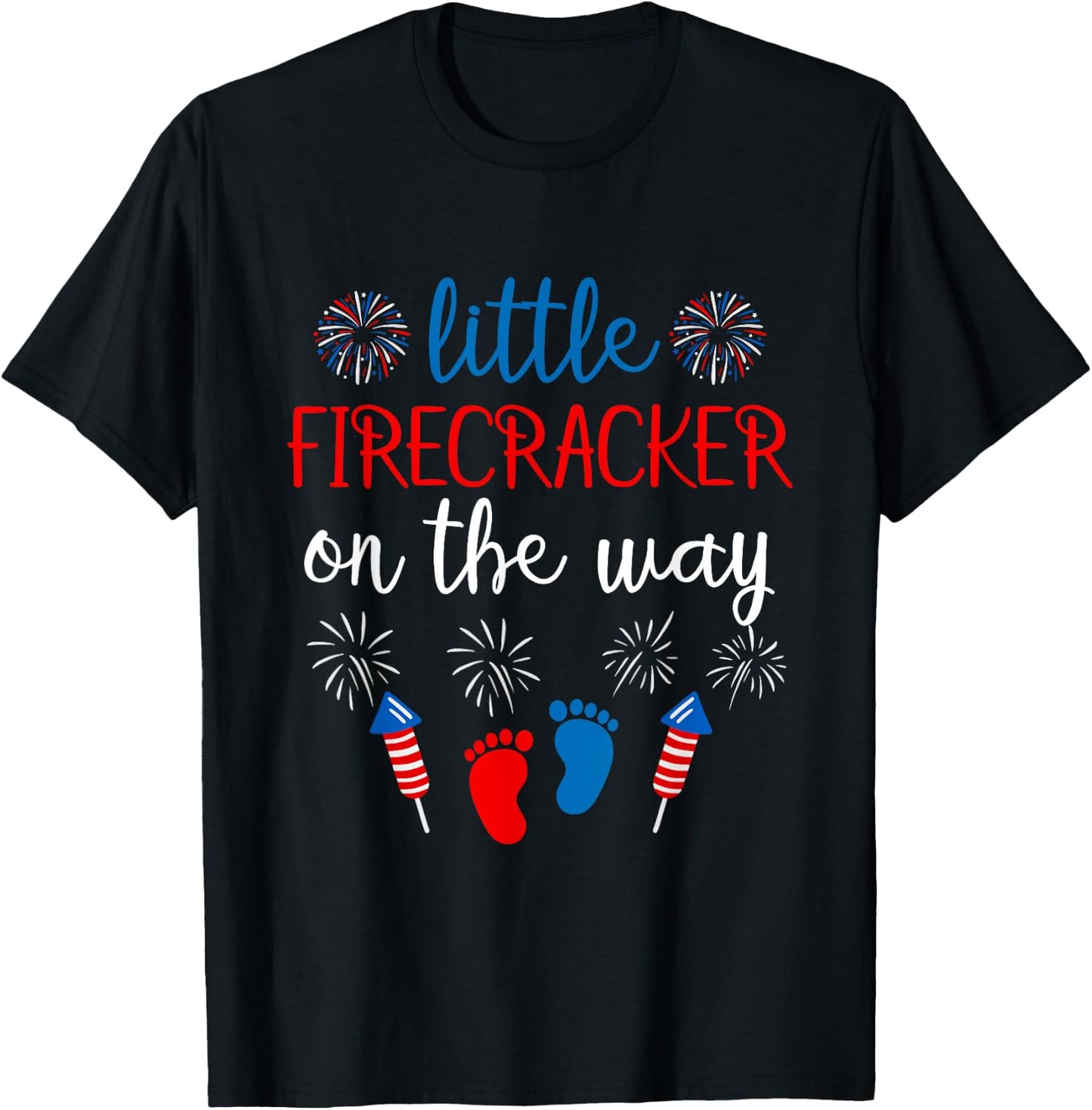 Little Firecracker on the Way 4th of July Pregnancy Men T-Shirt - T-Shirt | Black