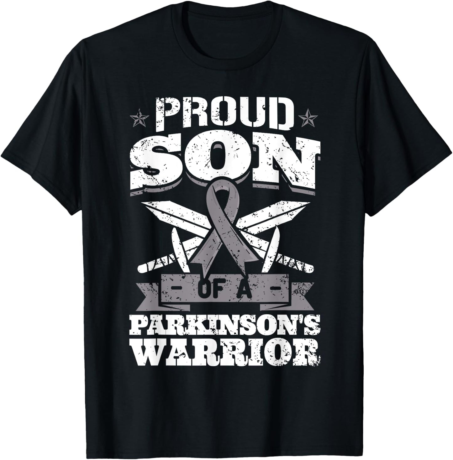 Proud Son Of A Parkinson's Warrior PD Awareness Ribbon T-Shirt - T-Shirt | Black