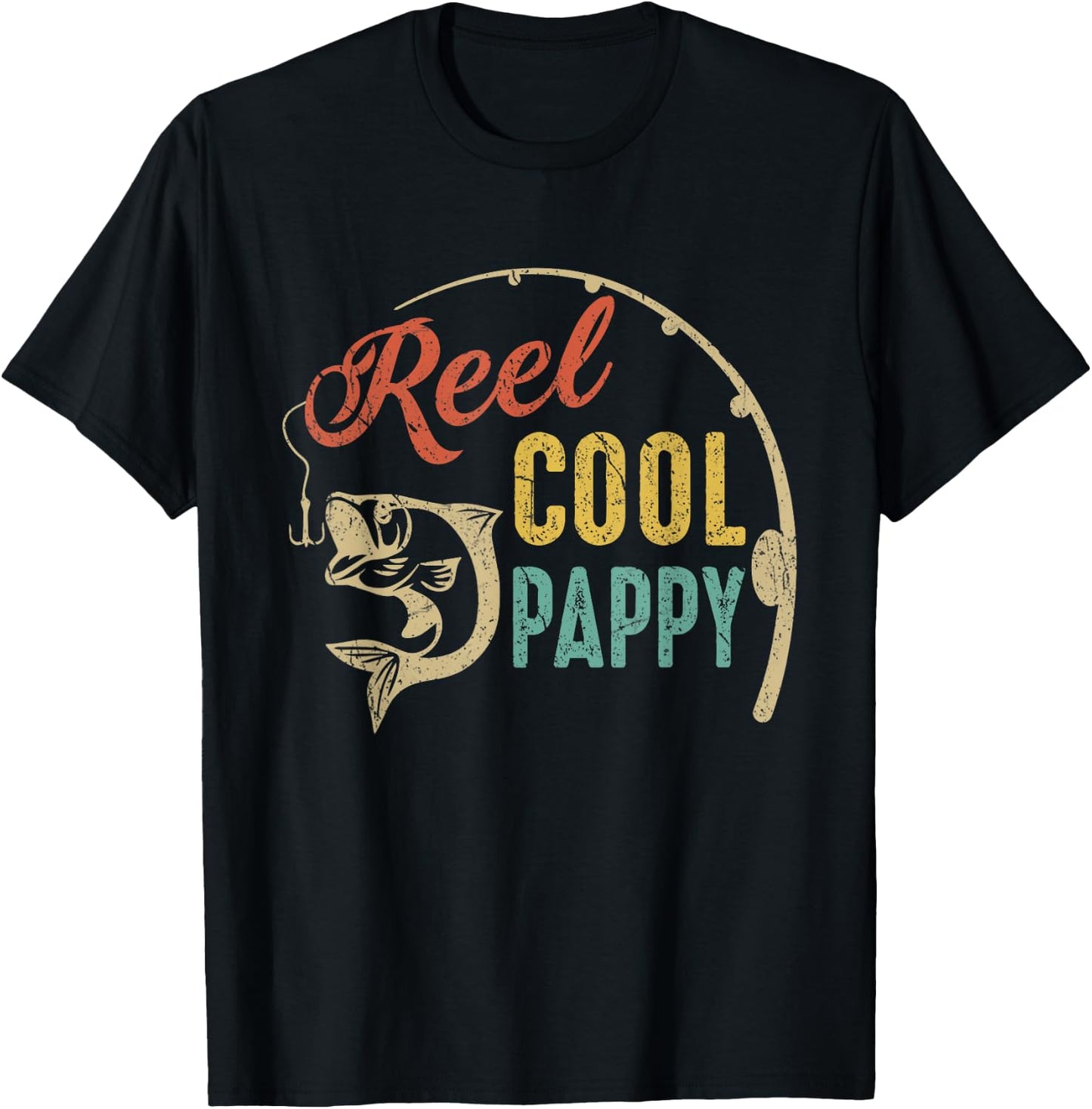 Fathers Day Shirt Vintage Fishing Reel Cool Pappy T-Shirt - T-Shirt | Black