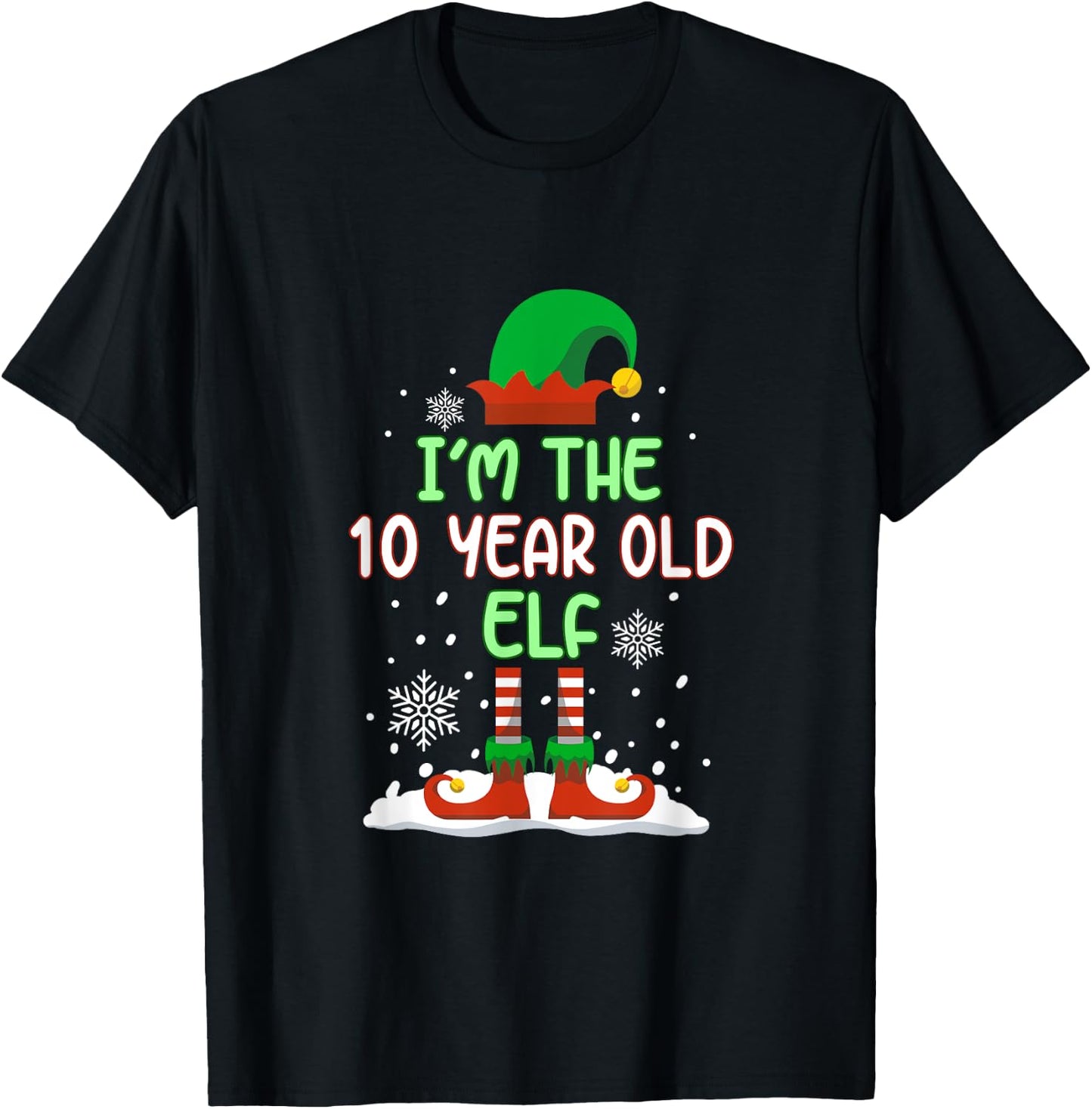 The 10 Year Old Elf Family Matching Christmas Pajama Kids T-Shirt - T-Shirt | Black