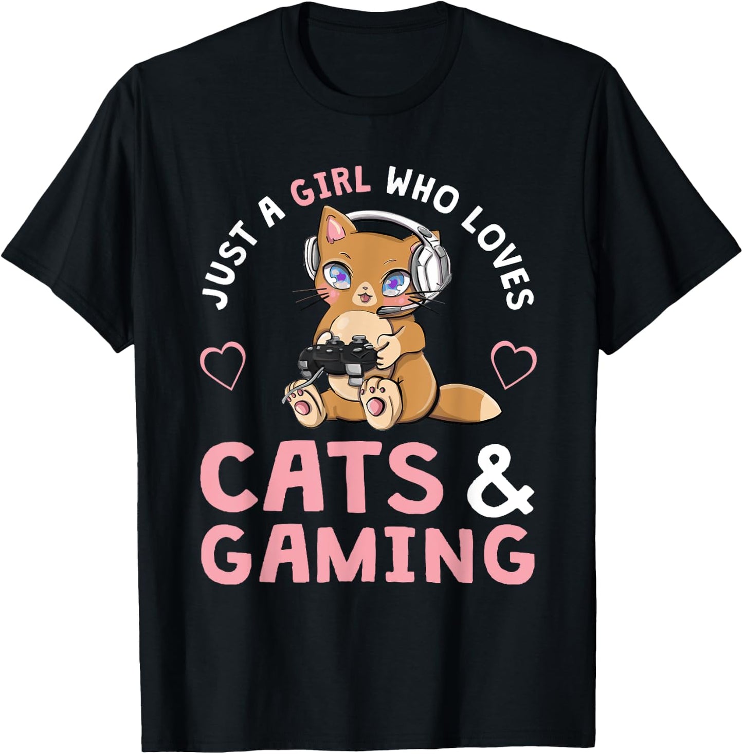 Just A Girl Who Loves Cats and Gaming Cute Gamer Cat Small T-Shirt - T-Shirt | Black