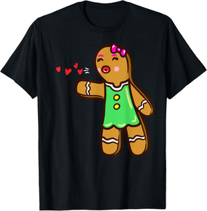 Gingerbread Cookie Matching Couple Christmas T-Shirt - T-Shirt | Black