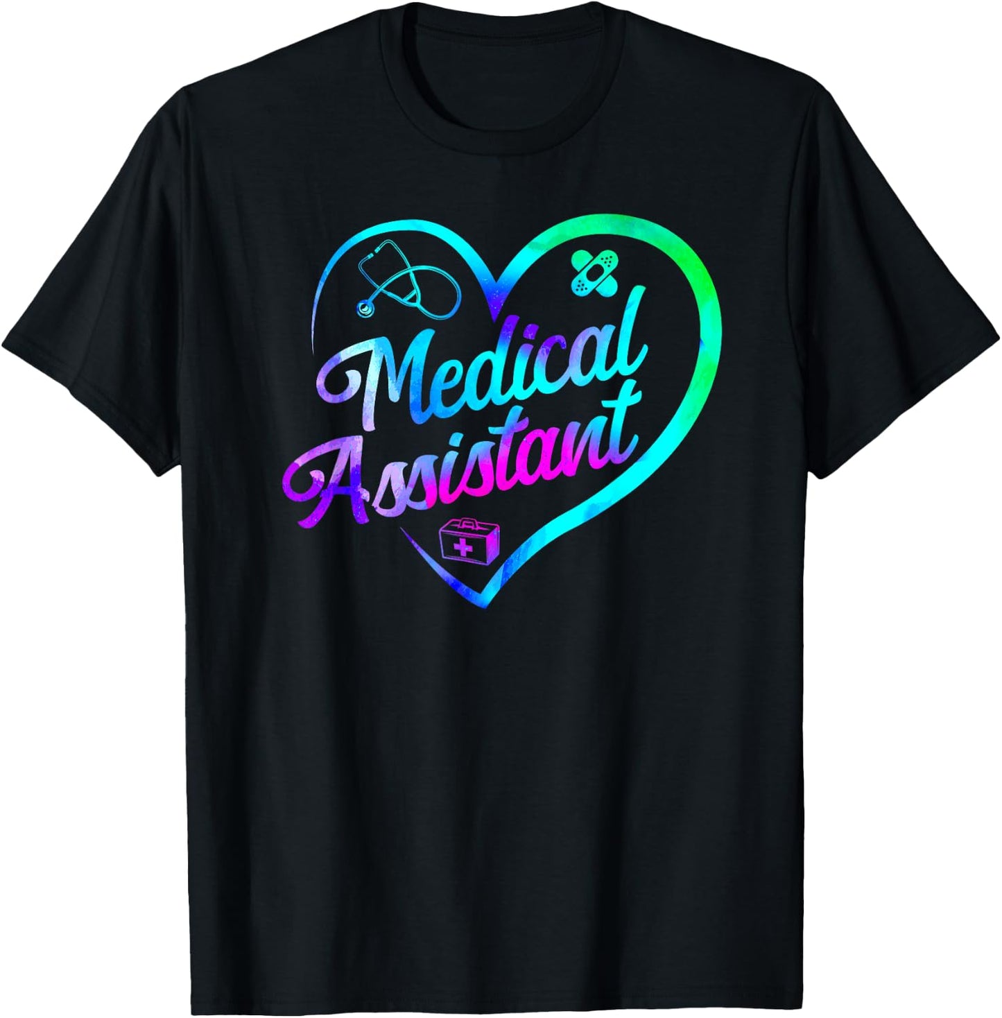 Certified Medical Assistant Watercolor Heart CMA T-Shirt - T-Shirt | Black