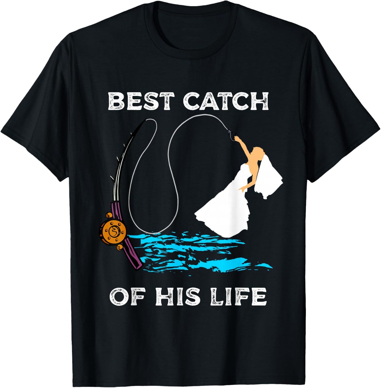 Bride on the fishing rod engagement and wedding for anglers T-Shirt - T-Shirt | Black