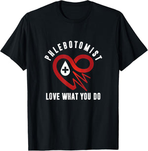 Phlebotomist Love Heart Pulse Profession Doctor Nurse Gift T-Shirt - T-Shirt | Black