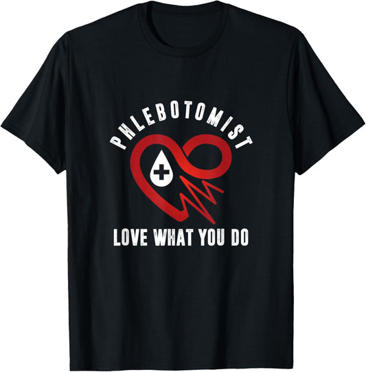 Phlebotomist Love Heart Pulse Profession Doctor Nurse Gift T-Shirt - T-Shirt | Black