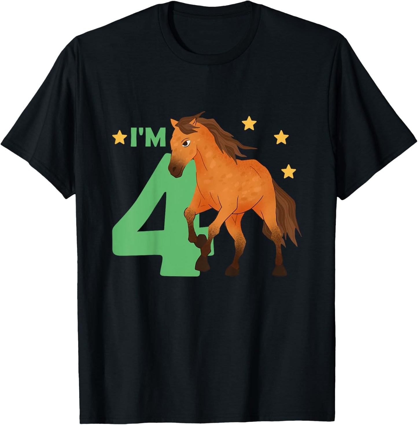 Children 4th Birthday Horse Four Years Old Female Rider T-Shirt - T-Shirt | Black