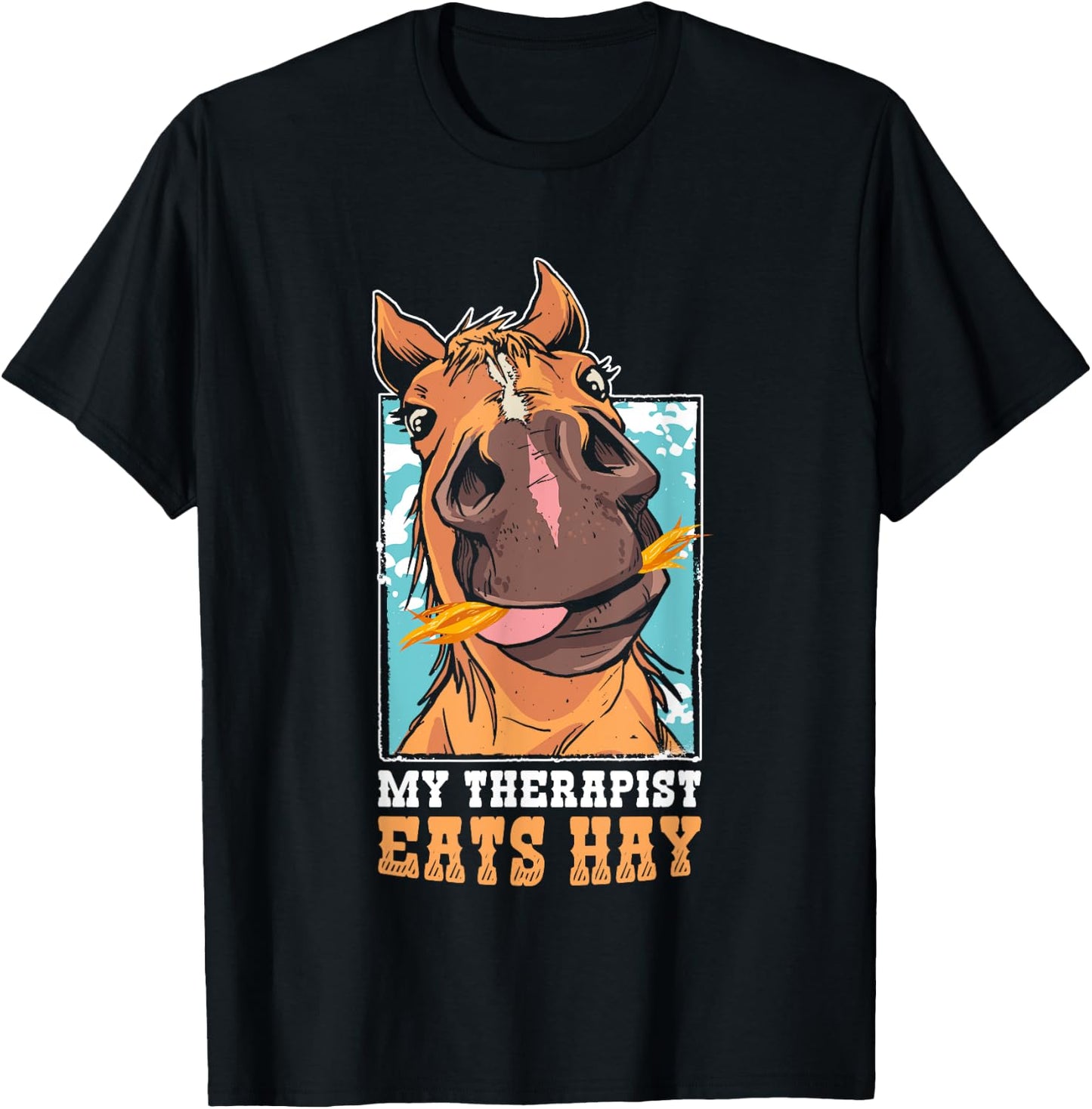 Funny Horse Lover My Therapist Eats Hay T-Shirt - T-Shirt | Black