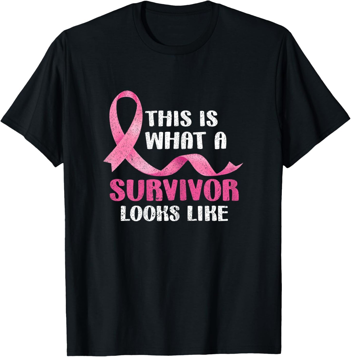 Cancer Survivor Women Pink Ribbon Breast Cancer Awareness T-Shirt - T-Shirt | Black