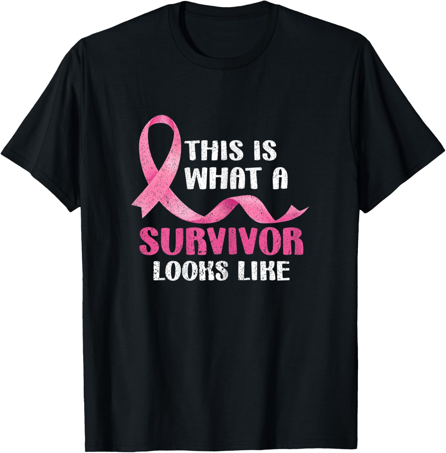 Cancer Survivor Women Pink Ribbon Breast Cancer Awareness T-Shirt - T-Shirt | Black