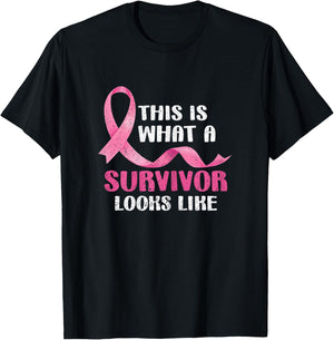 Cancer Survivor Women Pink Ribbon Breast Cancer Awareness T-Shirt - T-Shirt | Black