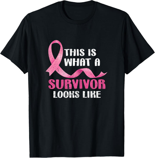 Cancer Survivor Women Pink Ribbon Breast Cancer Awareness T-Shirt - T-Shirt | Black