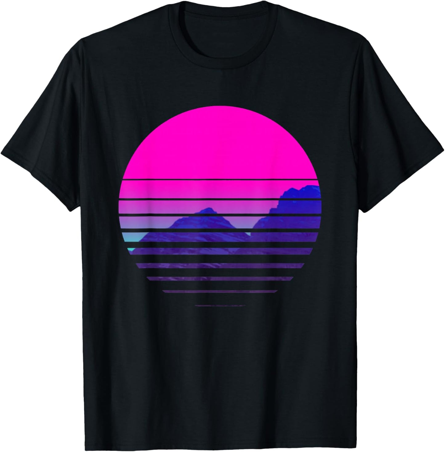 Vaporwave Aesthetic Sundownsunrise Mountains Scenary T-Shirt - T-Shirt | Black