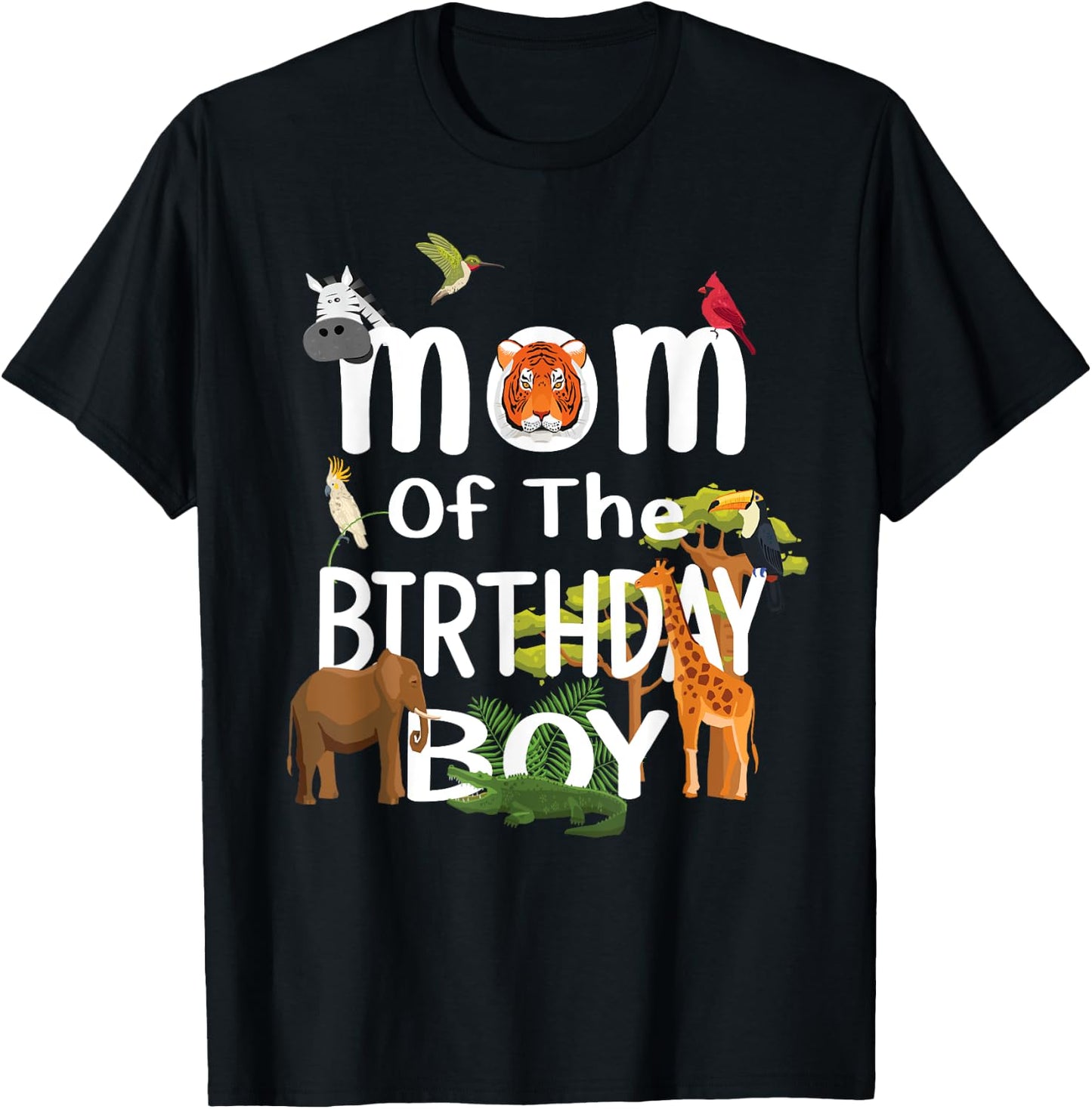 Mom Of The Birthday Boy Zoo Theme Animal Party T-Shirt - T-Shirt | Black