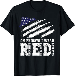 On Fridays I Wear Red USA Support American Troops T-Shirt - T-Shirt | Black