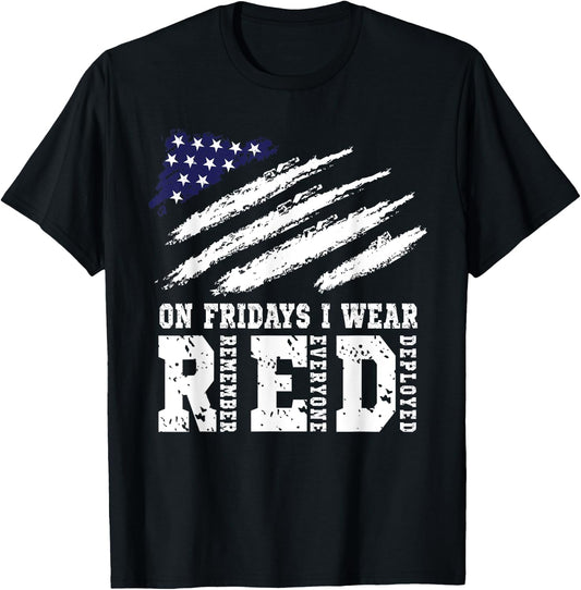 On Fridays I Wear Red USA Support American Troops T-Shirt - T-Shirt | Black