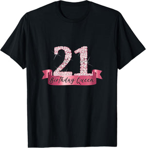 Birthday Queen I Number 21 Pink Banner I Party Outfit T-Shirt - T-Shirt | Black