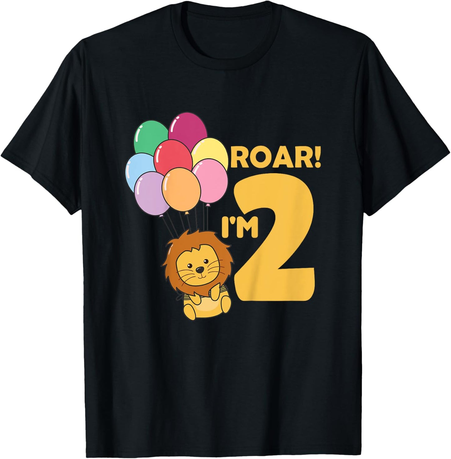 Kids Children 2nd Birthday Lion 2 Years Old Boy Lion Animal King T-Shirt - T-Shirt | Black