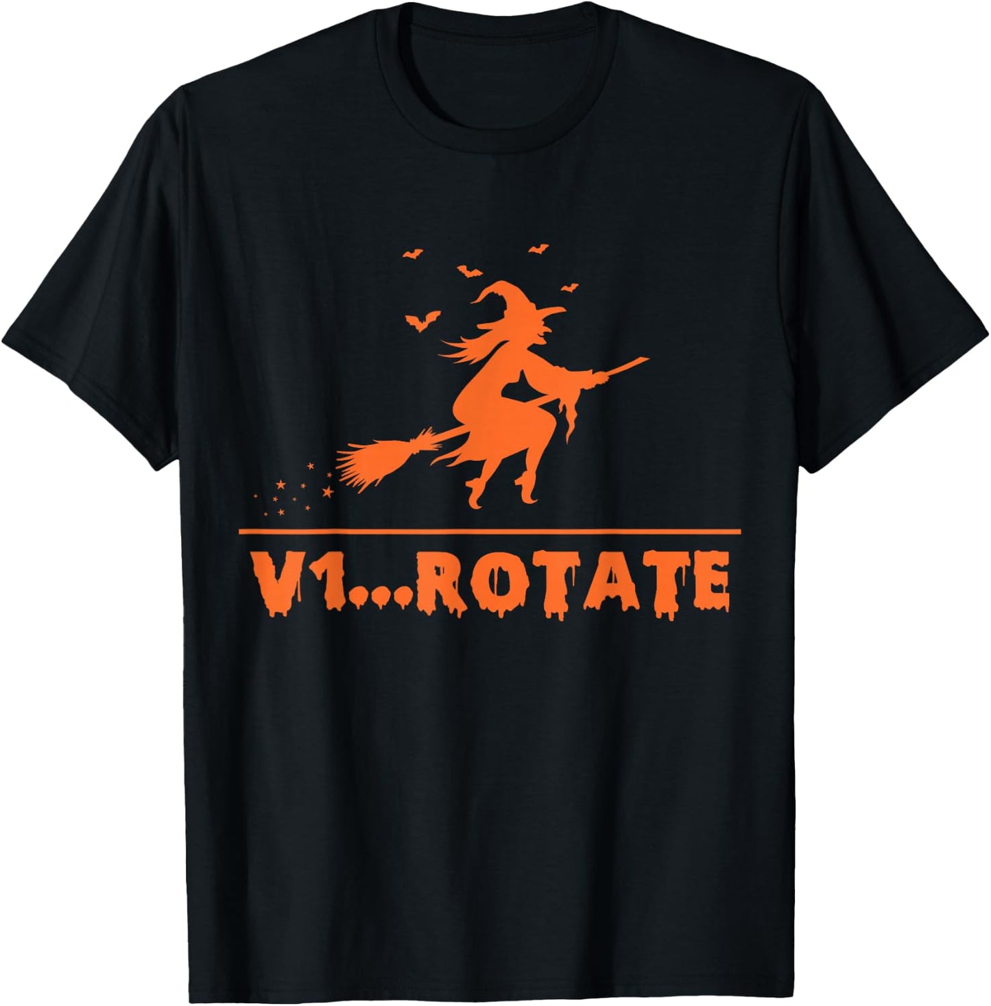 Witch Pilot taking off broom V1 Rotate Funny Halloween T-Shirt - T-Shirt | Black