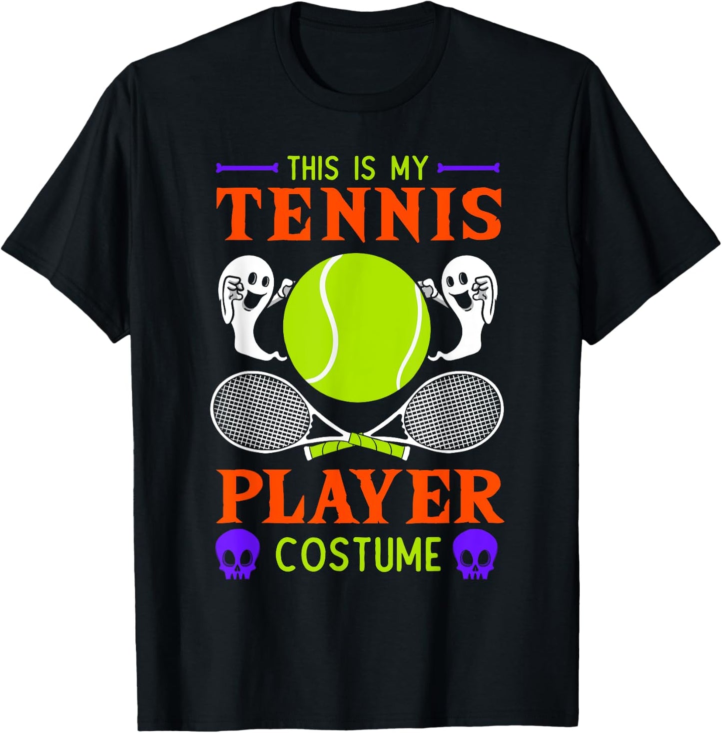 Halloween Tennis Player Sport Spooky Ghost Costume T-Shirt - T-Shirt | Black